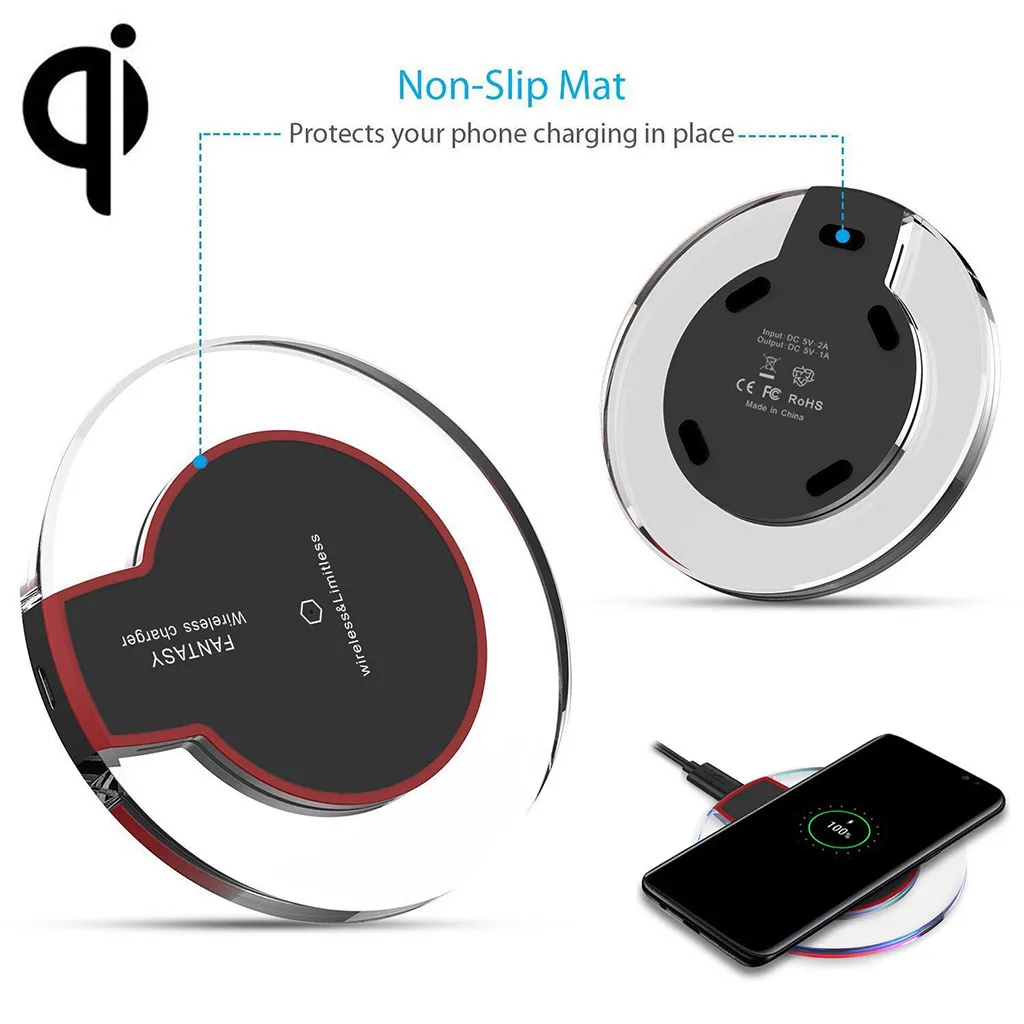 

Clear Qi Wireless Charger Charging Pad For Samsung Galaxy S10/S10e/S10+ Powerful Safe Protection LED Indication Easy to carry