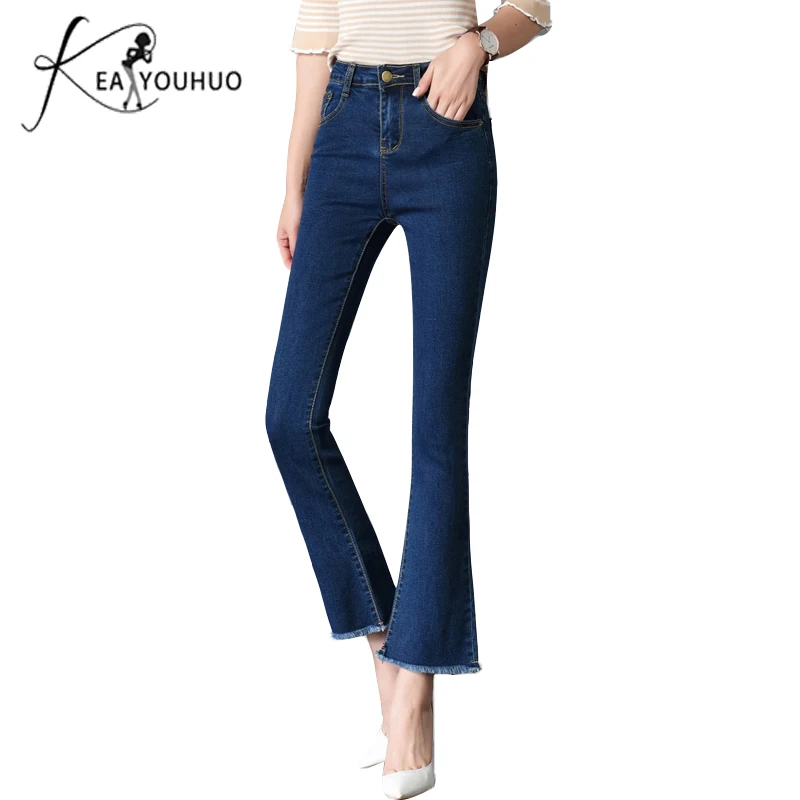 

New 2018 Ladies Vintage Dark Blue Black High Waist Boyfriend Jeans For Women Trousers Denim Pants Skinny Flare Jeans Woman Femme