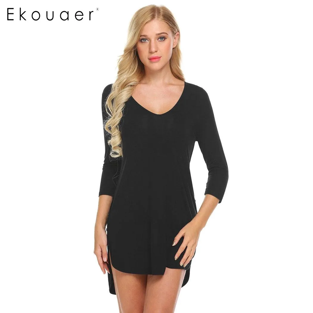 Buy Ekouear Women Casual V Neck Sleepwear 3/4 Sleeve T