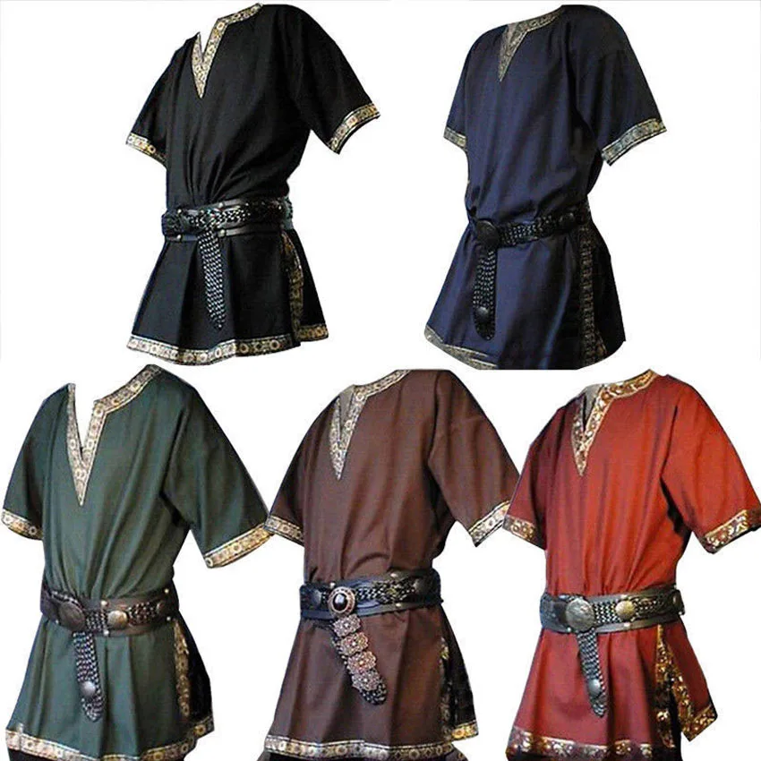 

Adult Man Viking Pirate Knight Warrior Carnival Medieval Clothing V-neck Cotton Tops Tunic Renaissance Cosplay Costumes for Male