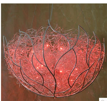 

JW_Novelty Nordic Lamp Creative Pendant Lights New Aluminum Wire Bird's Nest Chandelier Ceiling Light Bar Bedroom Pendant Lamp