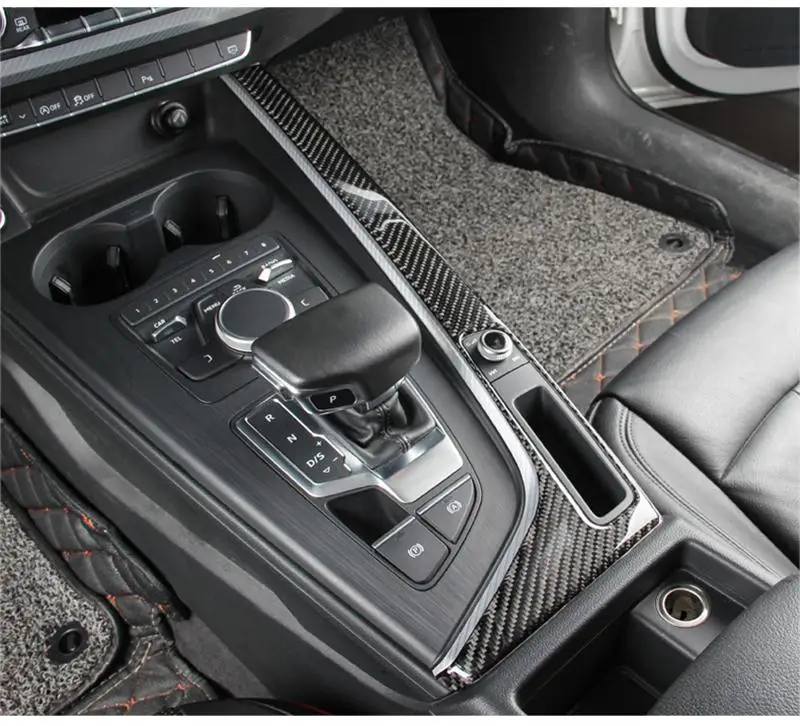 2x Real Carbon fiber Gear Shift Side Stripe Decor Cover For Audi A4 B9 2017-2019
