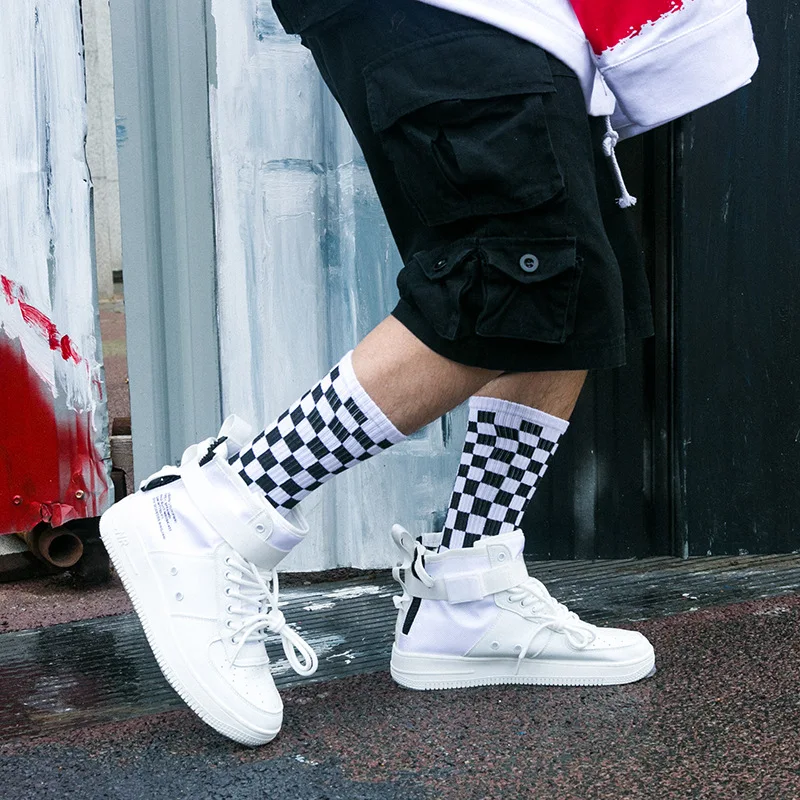 1 пара осенне-зимних мужских носков в стиле хип-хоп Harajuku, клетчатые хлопковые носки, мужские трендовые носки для уличных танцев, скейтборда, 3 цвета на выбор