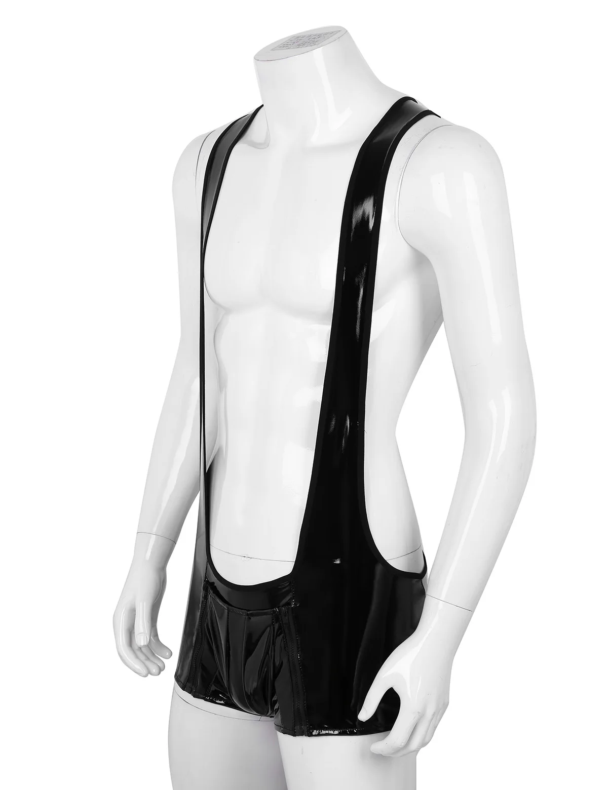 TiaoBug мужские черные лакированные кожаные без рукавов на молнии открытая промежность эротическое боди Bulge Pouch горячее сексуальное нижнее