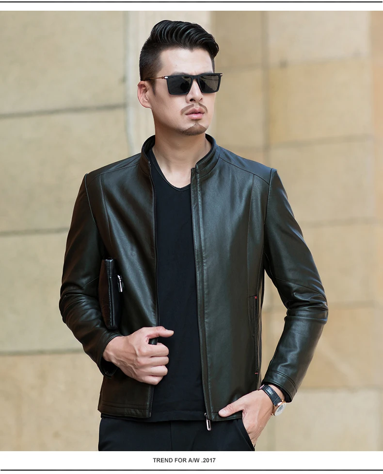 Men Casual Imitation Leather Jackets Stand Collar Zipper Outerwear Black Dark Green Orange Man Faux Leather Coat Motorcycle Bomber Jacket (16)