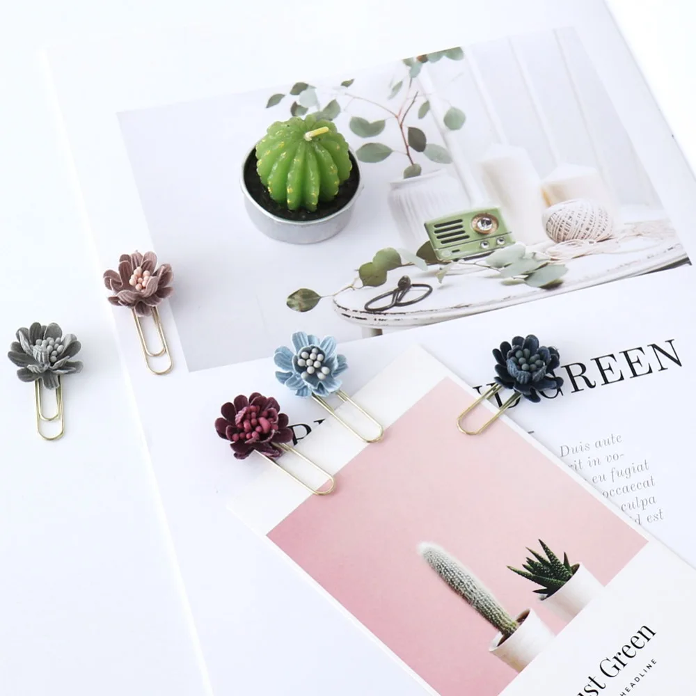 

TUTU 6pcs/box flower Paper Clips De Papel Notes DIY Bookmark Metal Binder Clips Fish Clips Notes Letter Paper Clips H0255