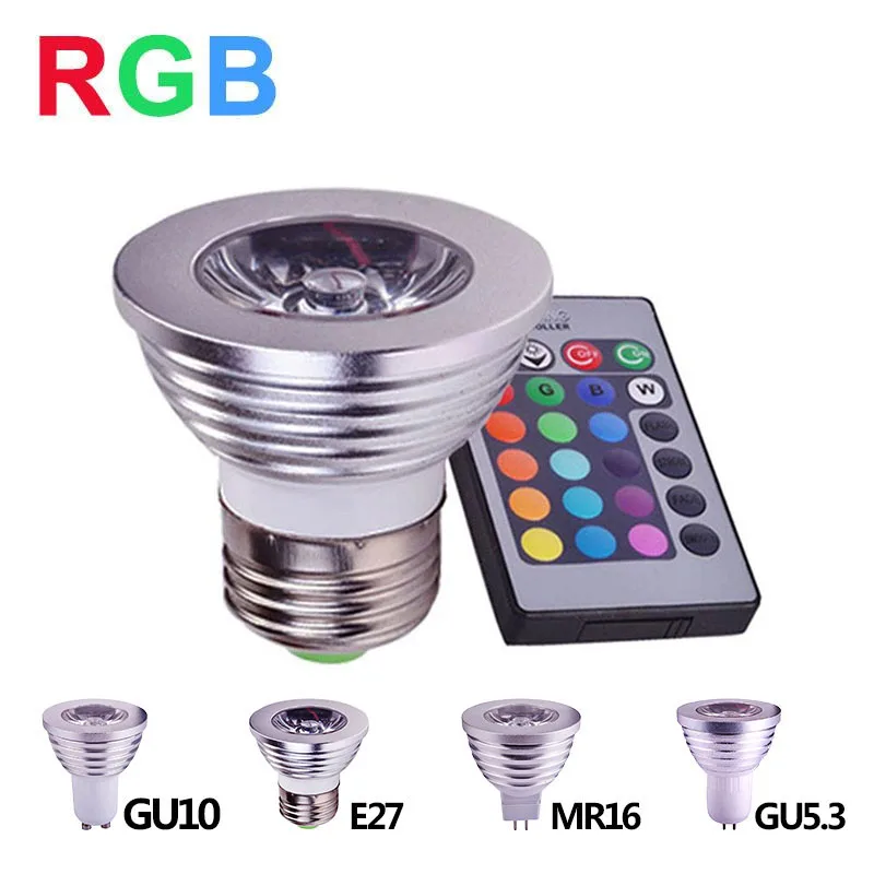 

E27 RGB LED Spotlight 4W LED Lamp GU10 GU5.3 MR16 LED RGB Light Bulb High Power 16 Color Change Home Decoration Remote Control