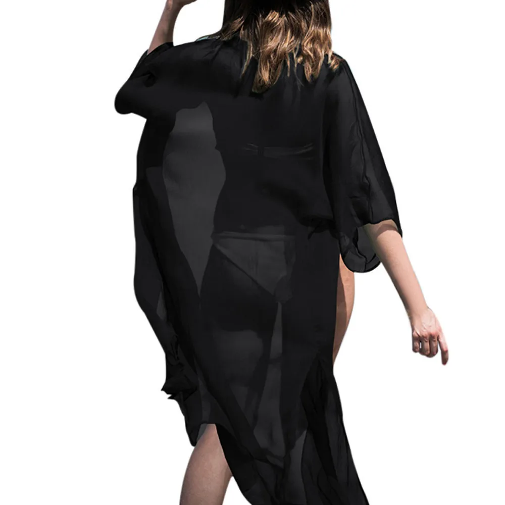 

FEITONG 2019 Fashion Kimono Cardigan Sexy Beachwear Retro Women Blouses Chiffon Beachwear Manga Comprida Camiseta