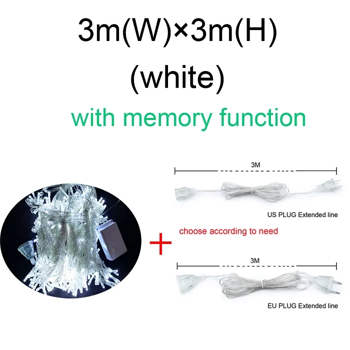 3x3 м, функция памяти, Рождественский светодиодный светильник для занавесок, гирлянда в виде сосульки, для помещений, светодиодный вечерние, для сада, для сцены, для улицы, декоративный светильник - Испускаемый цвет: White with line