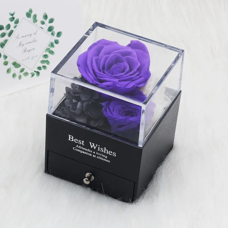 Консервированная в стеклянном куполе вечные декоративные лепестки роз, красная подарочная коробка, можно положить кольцо на День Святого Валентина подарок на день рождения, подарки для женщин