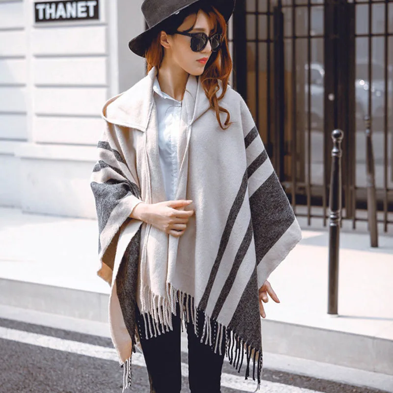 [AETRENDS] женское Шерстяное пончо с капюшоном и капюшоном, зимние шарфы, черные бежевые цвета, Z-2116