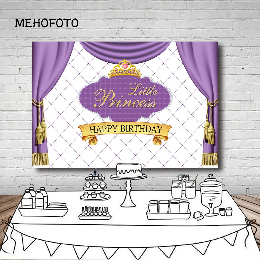 

Vinyl Photography Background Purple Curtain Princess Girl Birthday Party Baby Shower Dessert Table Kids Backdrop Photo Studio
