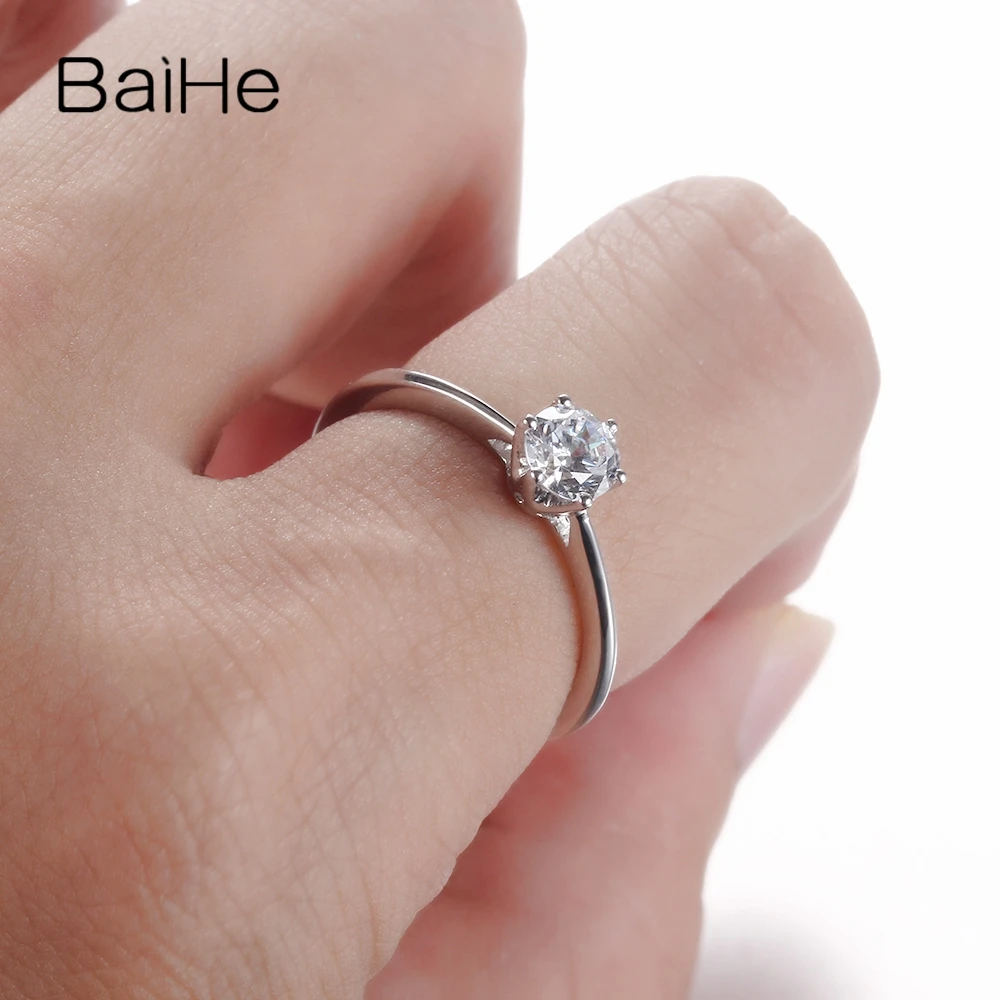 BAIHE Solid 14 K белое золото(AU585) 0.89CT сертифицированные, подлинные AAA Градуированные кубического циркония/безупречное круговое Свадебное женское модное кольцо