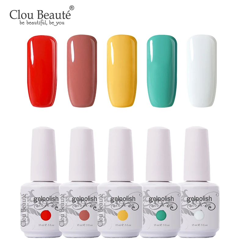 5pcs-15ml-28 Clou Beaute 5 шт. УФ светодиодный Гель-лак Блестящий лак розовый УФ-гель для ногтей замачиваемый красный телесный гель французский маникюр гель лак - Цвет: 5pcs-15ml-28