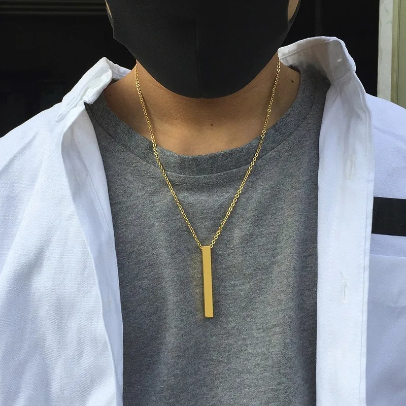 Necklace Women Men Bar Stainless Steel 