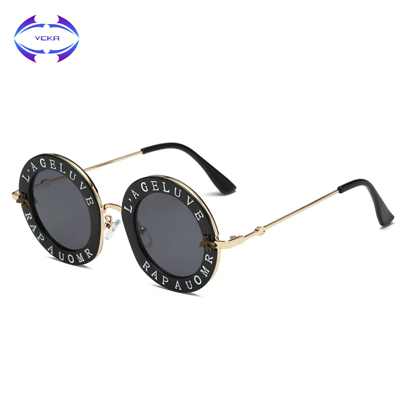VCKA 7 цветов Ретро Круглые Солнцезащитные очки английские буквы маленькая Пчелка мужские и женские Брендовые очки дизайнерские модные мужские женские очки