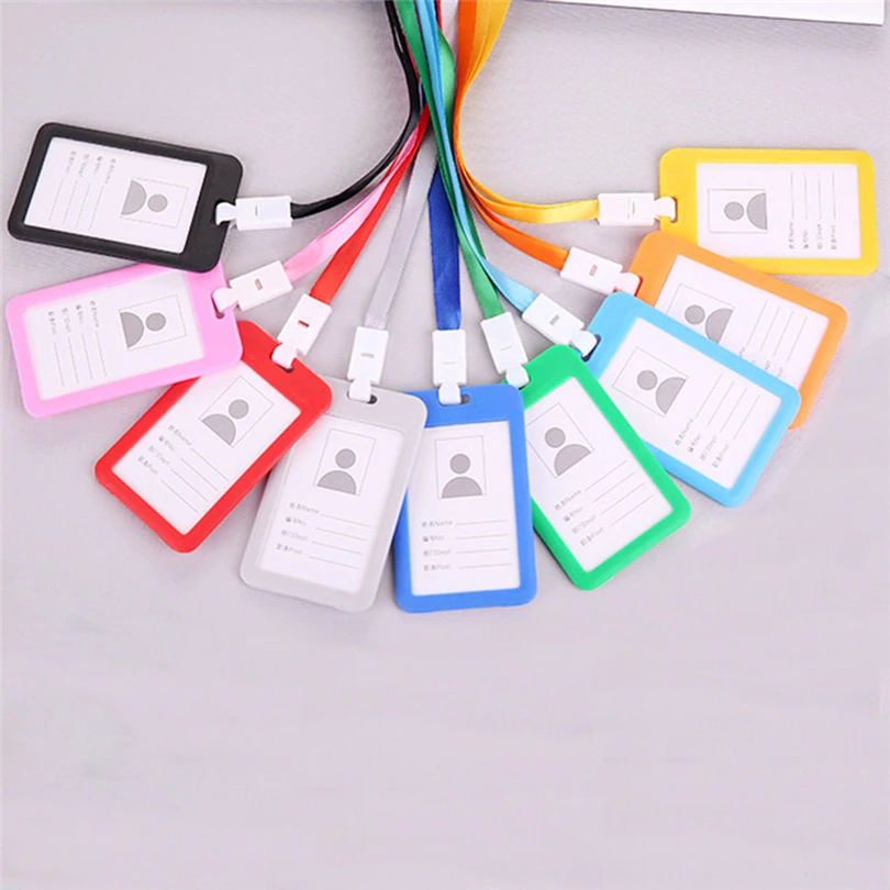 Portable Colorful Employee Plastic ID Card Holder Name Tag Lanyard Neck jual-gantungan-id-card-holder-name-tag-kulit-sapi-asli-costum-nama-dan