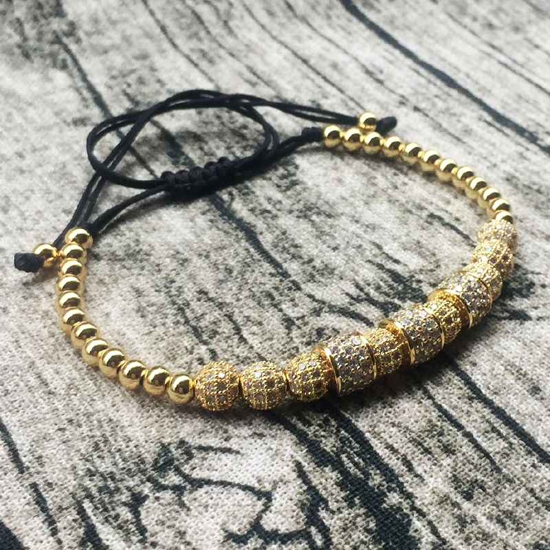 

Norooni 2018 Latest Style Macrame Bracelets Round Stopper Bracelets Men Gold Jewelry Beaded Luxury inlay zircon Braiding Bangles