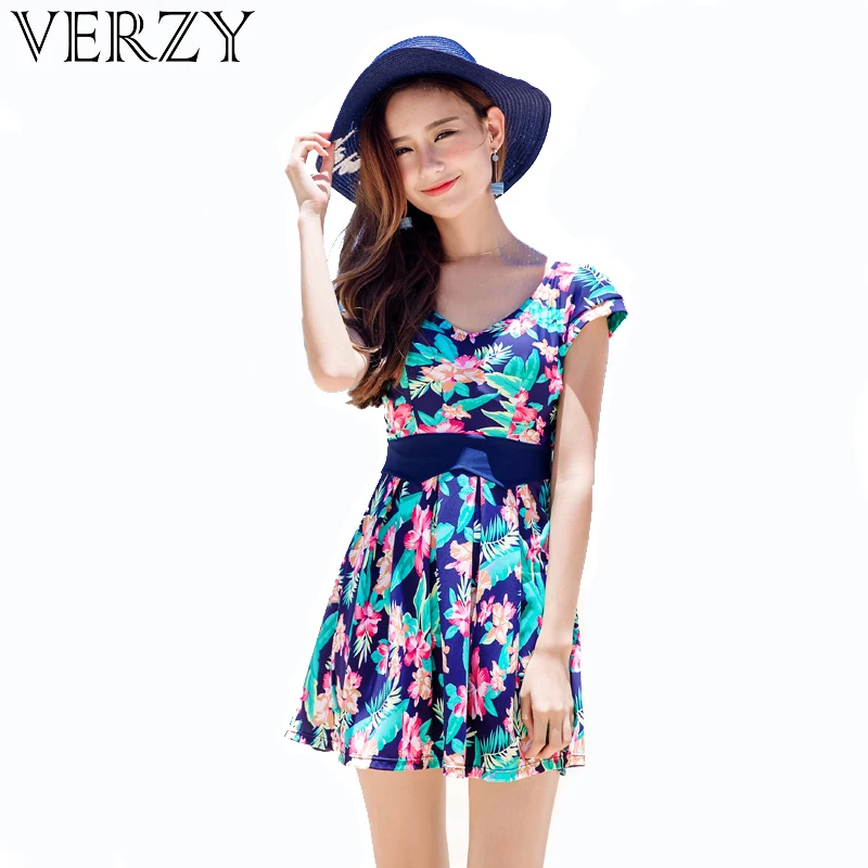 

New M - 4XL Large Size Swimwear Women One piece Swimsuit Print Beach wear Slim Female Swim dress Plus size women's swimming suit
