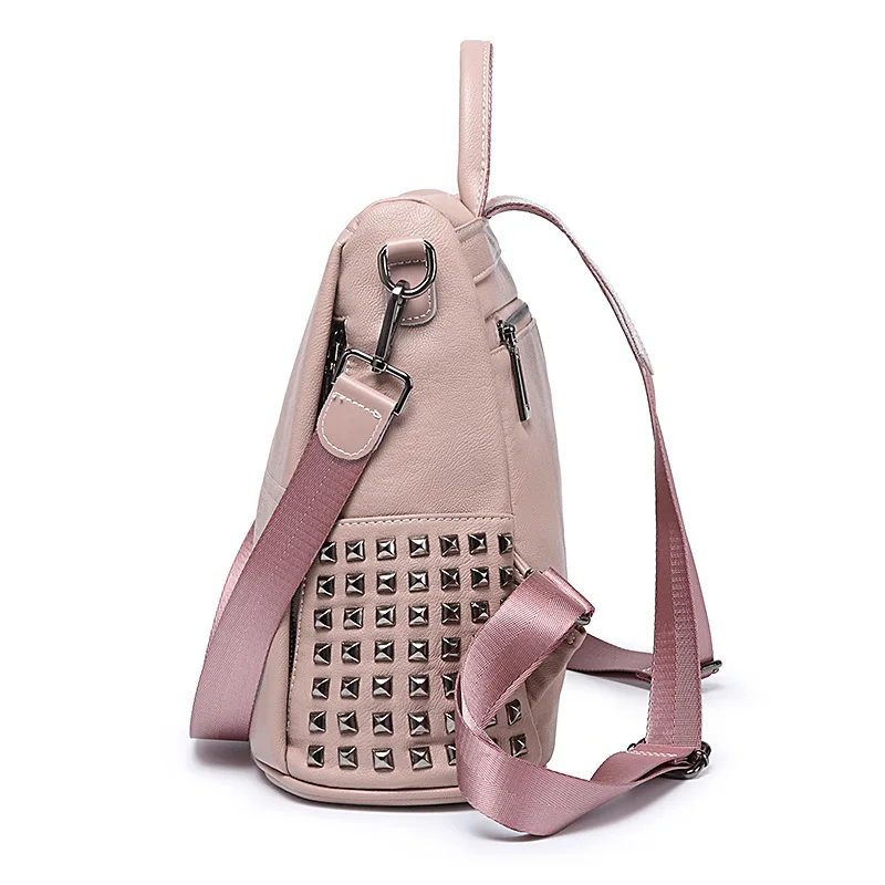 Дизайнерский женский кожаный рюкзак с заклепками, простые школьные сумки для колледжа для девочек-подростков, женские повседневные дорожные рюкзаки, рюкзак Mochila
