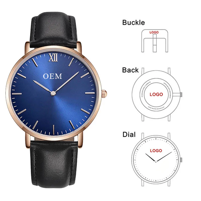 

CL025 Custom OEM Watch Design Rose Gold Case Personalized Company Name Genuine Leather Watch Custom Watch Dial