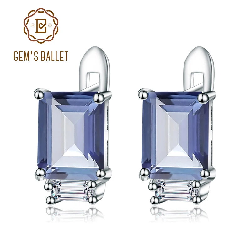 

Gem's Ballet 925 Sterling Silver Simple Office Earrings 3.11Ct Natural Iolite Blue Mystic Quartz Stud Earrings Fine Jewelry