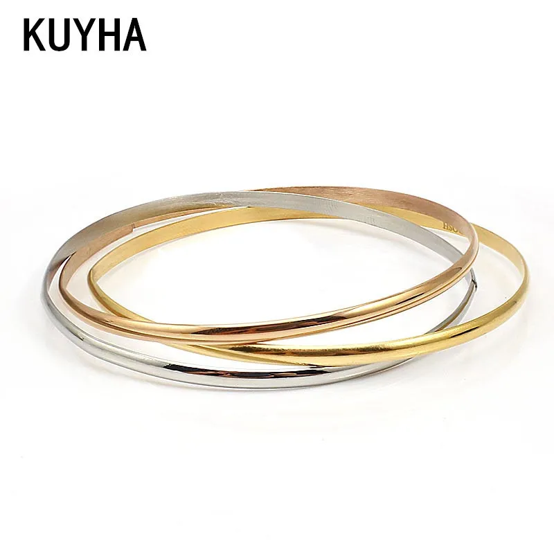 

3 Color Smooth Fashion Wedding Bangle 3pcs/set Silver Gold and Rose Gold Color Simple Wiring Bracelet Wristband Wire Bangles