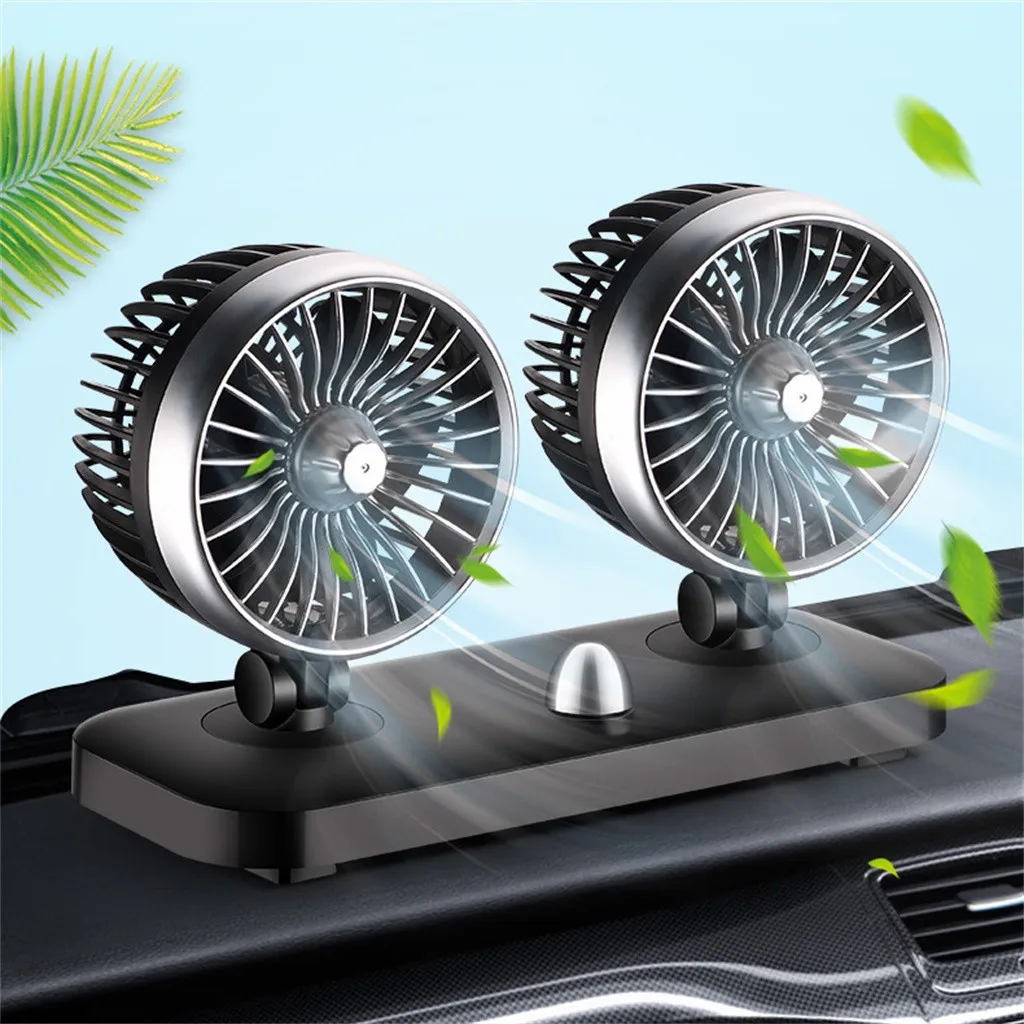 

Car Fan 12V 24V 180°Rotation Double Head Internal Cooling Powerful Large Wind Adjustment Car Electric Fan Solar Fan webasto