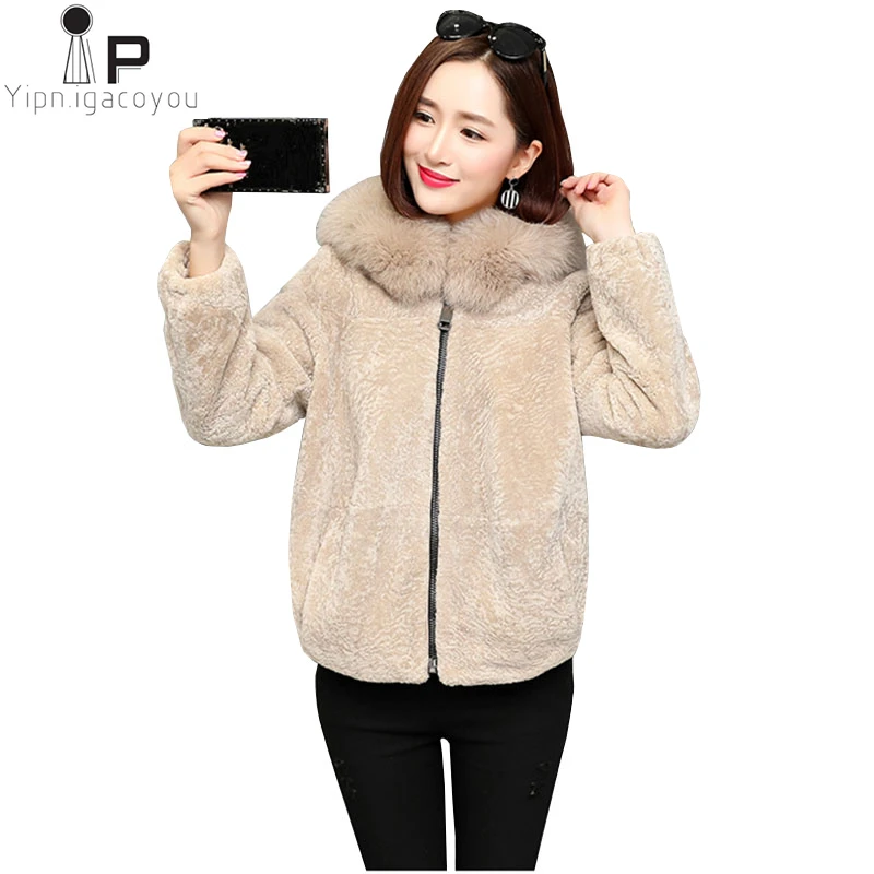 Koop Fashion Winter Vrouwen Faux Fur Jas Plus size Grote Bont ollar Hooded Wollen Jas Dikker Warme Dubbelzijdige Fur Jacket zwart Uitloper