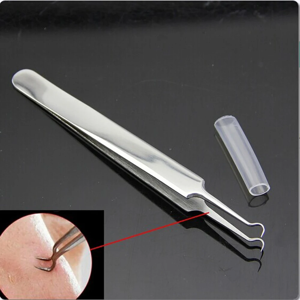 

1PC Practical Stainless Steel Bend Curved Tweezer Blackheads Clip Acne Needle Fashion Pimple Remover Tools Face Cleaner