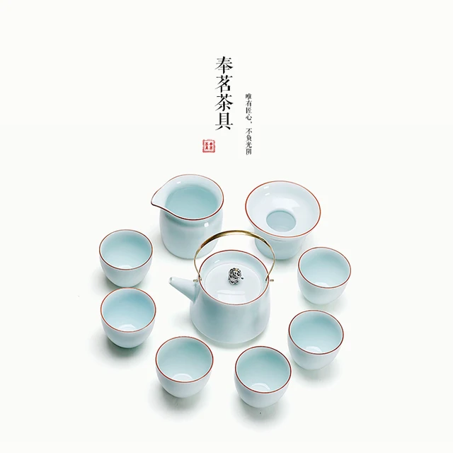 Cheap Jingdezhen China Famous Celadon Tea Sets Chinese Kung Fu Tea Set White Porcelain Home Decoration Ceramic Teaset Free Shipping