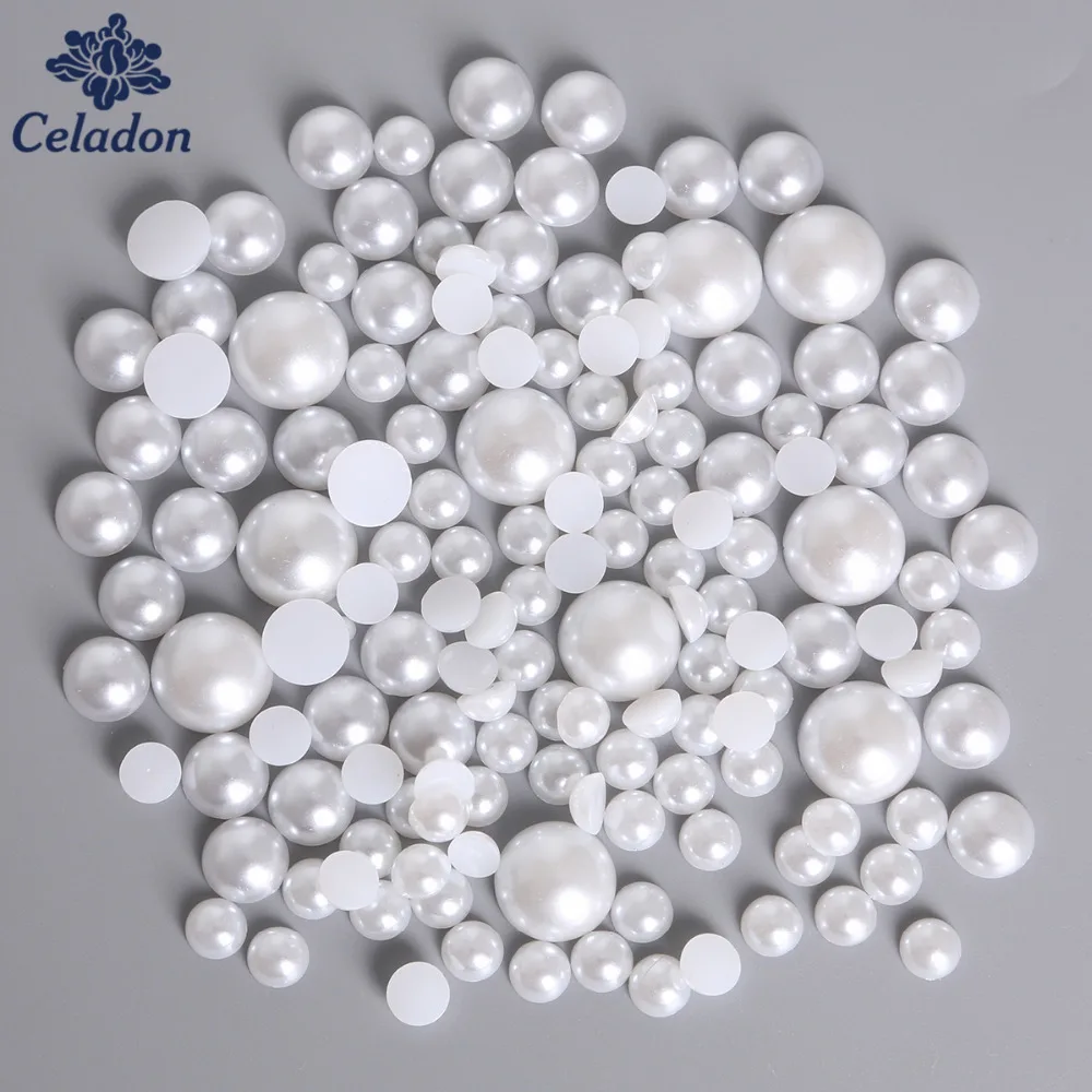 

50-1000pcs 12 size Plastic ABS Imitation Pearl Beads Flatback Round Beads For DIY Craft Scrapbook Decoration
