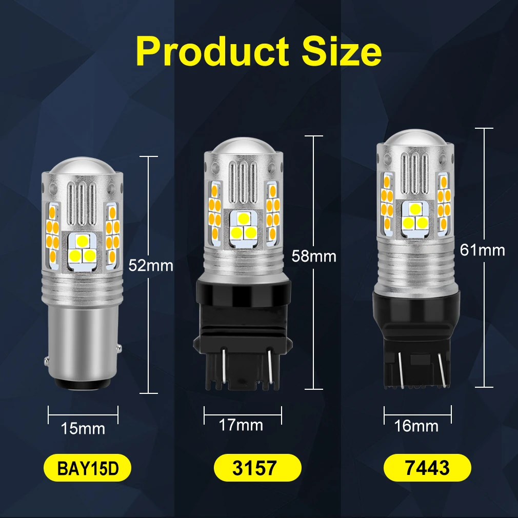 Фото 2 шт. 1157 BAY15D P21/5 Вт двухцветный светодиодный T20 7443 W21/5 Вт автомобильный DRL указатель поворота Светодиодная лампа T25 3157 P27/7 Вт автоматическое освещение лампа 12 В №3