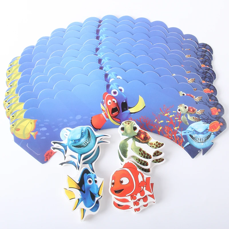 

12set/pack Fish Cupcake Wrappers Topper Happy Birthday Baby Shower Kids Cake Decor Supplies(12 wraps+12 topper)