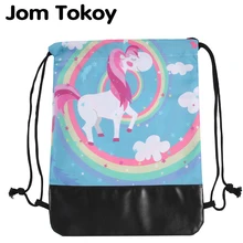 Jom Tokoy новые 3d кожаные сумки на шнурке Дамский рюкзак со стягивающим шнуром Красочные мультфильм Единорог Mochila Feminina Escolar