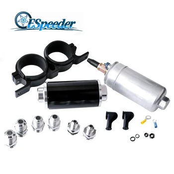 

ESPEEDER Fuel Pump 0580254044 Poulor 300LPH+Inline Fuel Filter AN6/8/10 100 Micron Fuel Pump Branket Clamp