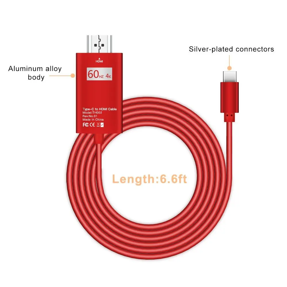 Usb إلى hdmi كبل 6.6ft ، نوع c إلى hdmi محول hdtv hdmi محول 4K @ 60 هرتز ل الجديد macbook pro ، بوك ، سامسونج غالاكسي s9/s8/s8