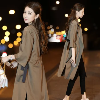 

Windbreaker ladies long section Korean spring 2020 new ladies spring and autumn waist Slim temperament jacket