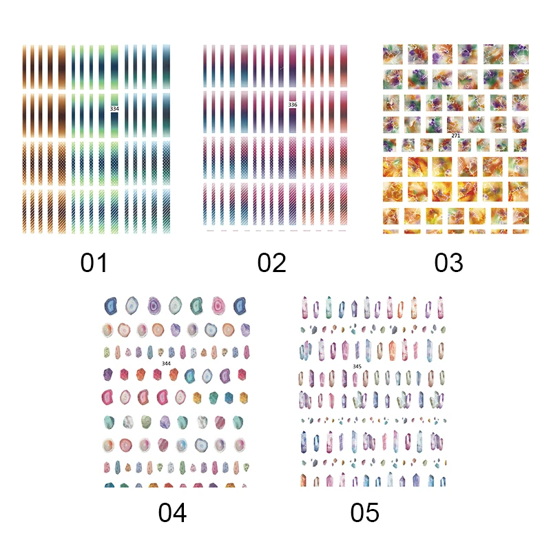 1 лист, 3D градиентные наклейки для ногтей, в полоску, в форме линий, клейкие, многоразмерные, смешанные узоры, переводные наклейки, украшения для ногтей