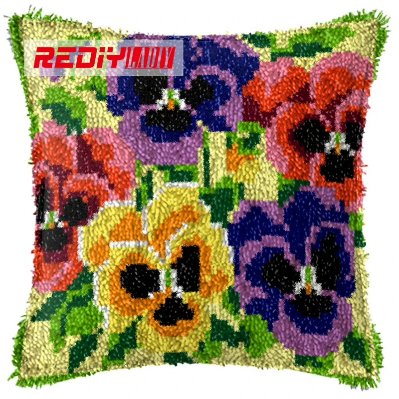 

REDIY LADIY Latch Hook Cushion Kit Yarn for Cushion Cover Violets Pillow Case Sofa Cushion Printed Canvas Home Decorative Pillow