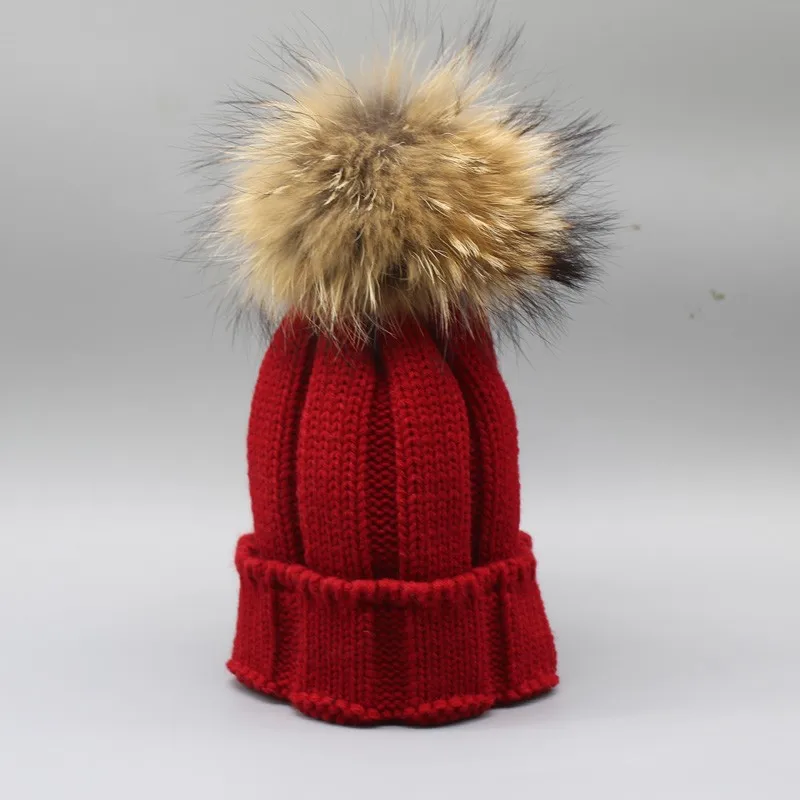 Милые детские шапки для маленьких девочек и мальчиков, зимний теплый вязанный вязаный головной убор, брендовая шапочка мех шапка с помпоном, детская шапка s