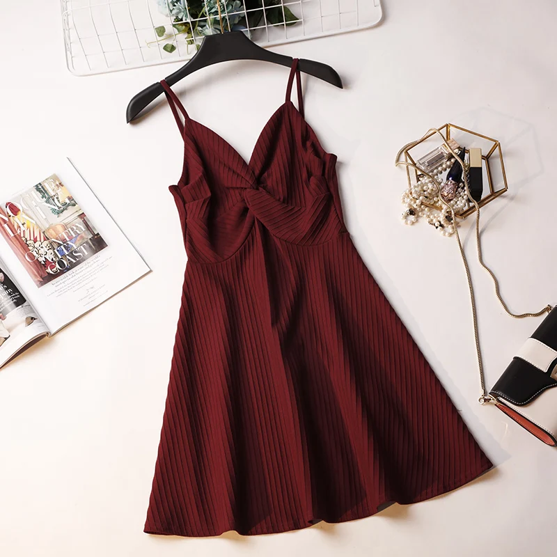 

Women Retro Chic V Collar Casual Dress Sexy Beach Resort Sexy Sleeveless Solid Color Vestidos De Fiesta G276