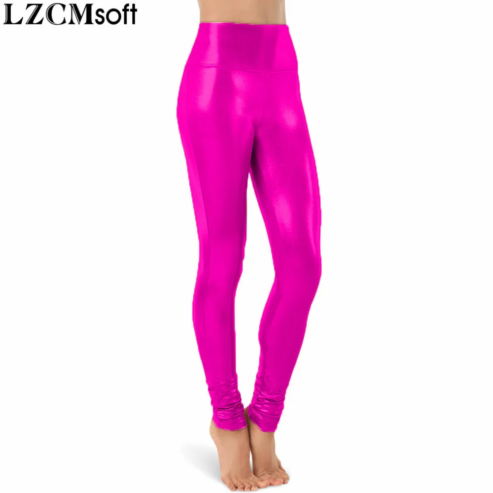 

LZCMsoft Women Wet Look Shiny Metallic Stretch Leggings High Waist Skinny Pants Footless Megging Adult Stage Show Dance Leggings