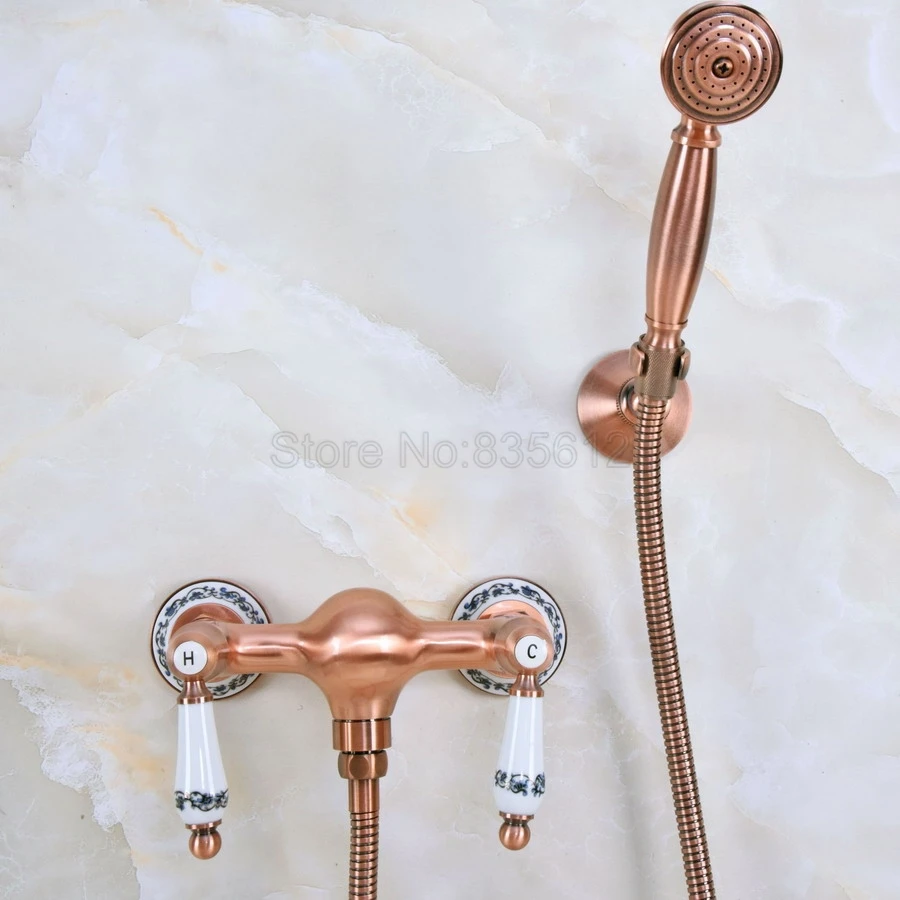 

Antique Red Copper faucets bathroom bathtub mixer tap faucet with telephone hand shower set Bath & Shower Faucets tna303