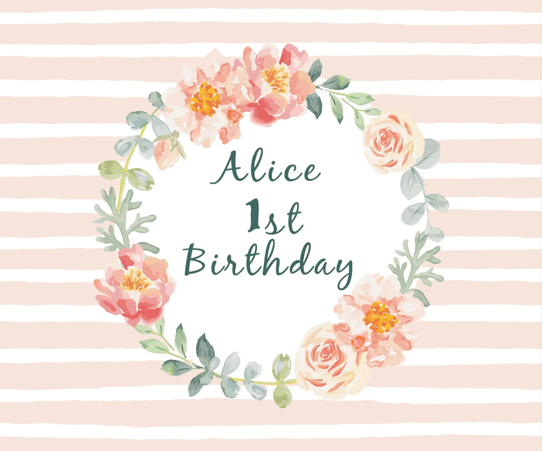 Birthday Party backdrop,pink stripes floral dector banner backdrops,baby shower,cupcake table happy birthday party drops W-325