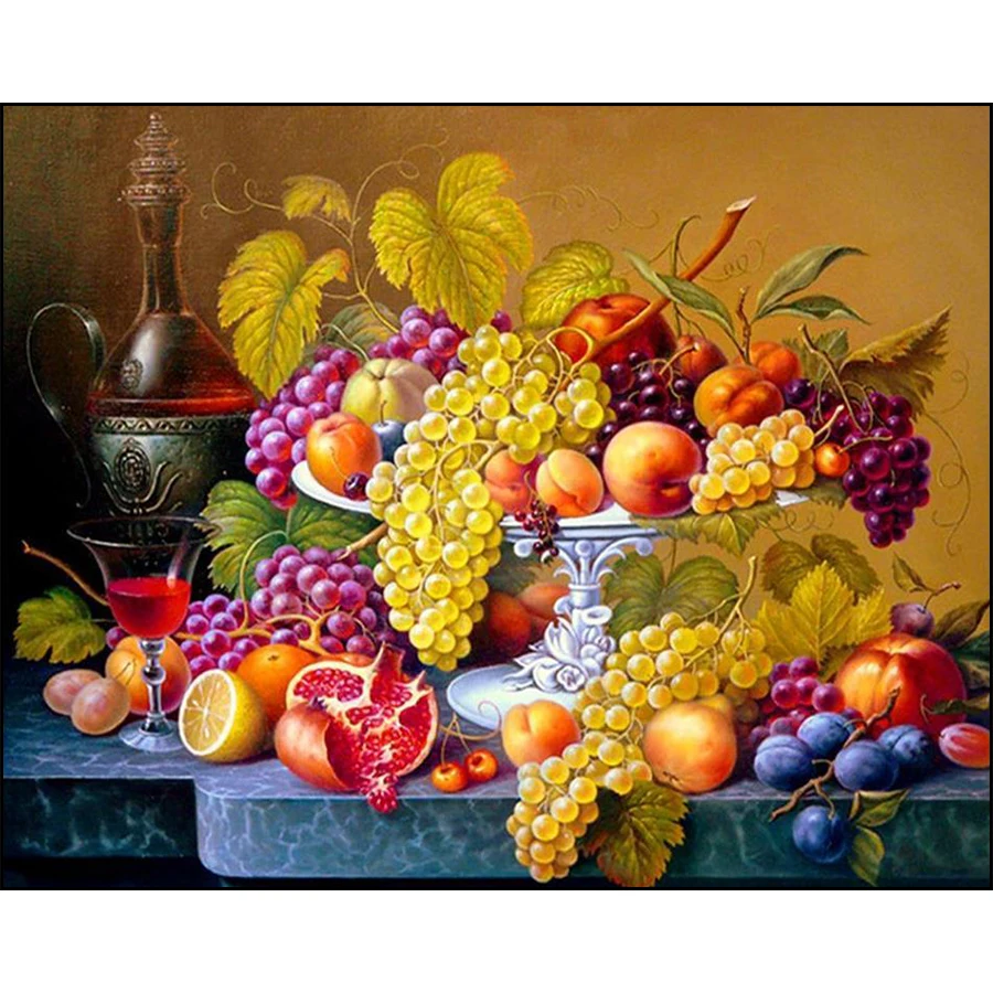 Full Square / Round 5D DIY Diamond Painting Kitchen Table Fruit Plate Wine Diamant Embroidery Crystal Mosaic Pictures | Дом и сад