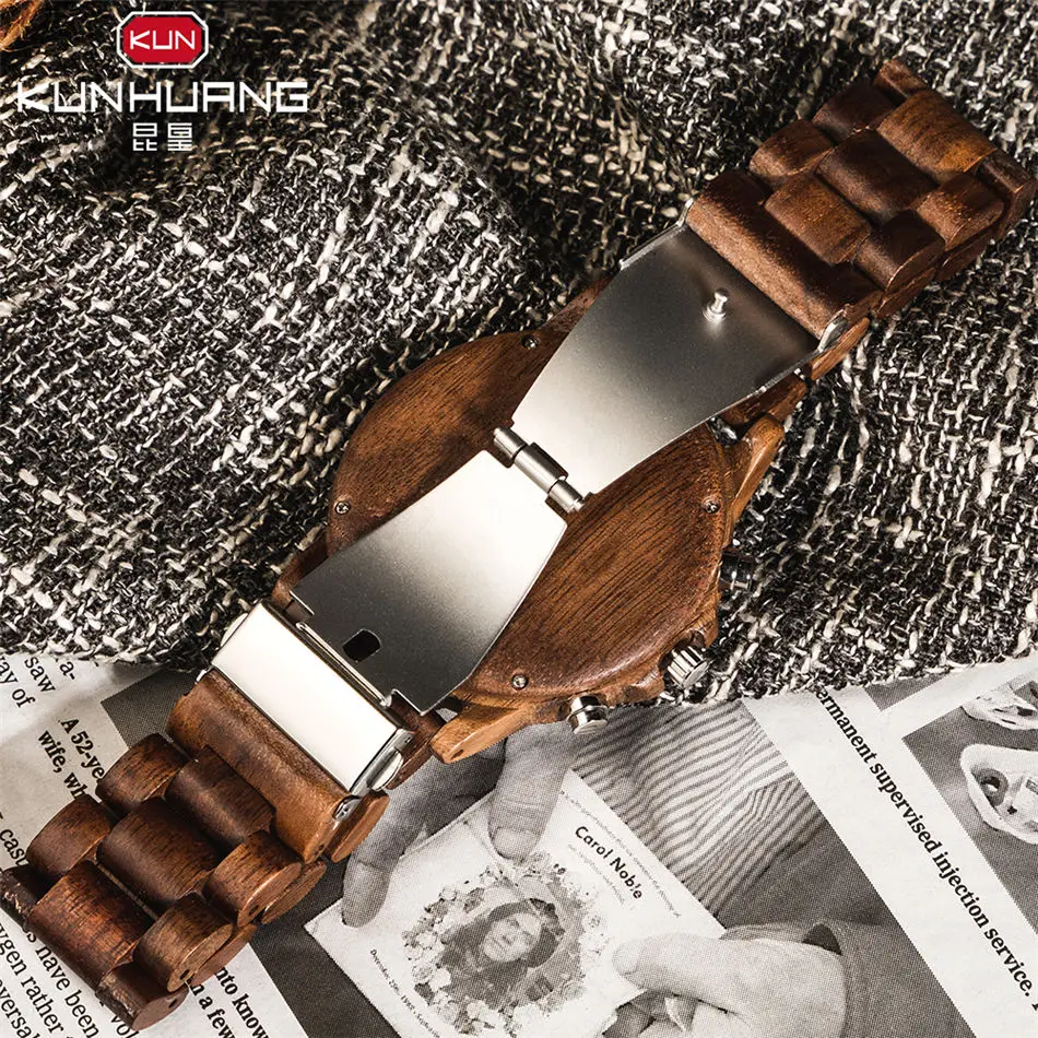  Wooden Men's Watches Casual Fashion Stylish Wooden Chronograph Quartz Watches Sport Outdoor Militar