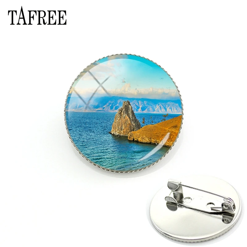 

TAFREE High Quality Lake Baikal Brooch Pins Popular Glass Dome Badges Femme Bijoux Jewelry FA617