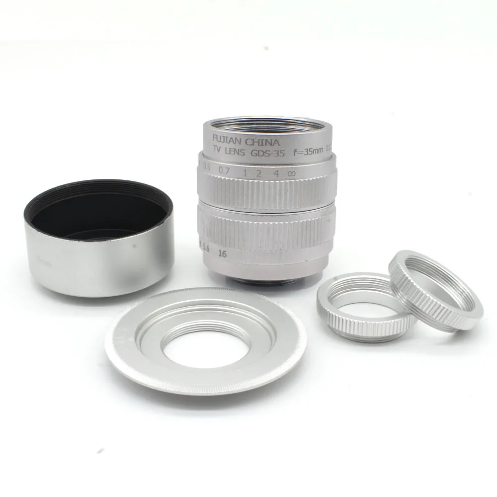 

Fujian 35mm F1.7 CCTV TV Movie lens + Mount +hood for Sony NEX &tracking number Silver
