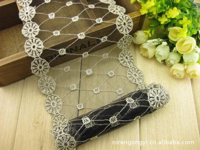 140mm Gold flower Rib lace trim Nylon yarn lacework Diy Handmade Patchwork Apparel Sewing Fabric Pierced lace 1MLot_5